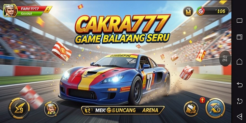 Tampilan gameplay seru dari CAKRA777 di lintasan balapan.