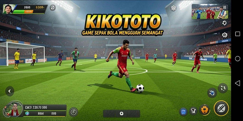 Screenshot gameplay KIKOTOTO yang menampilkan aksi mendebarkan pertandingan sepak bola.
