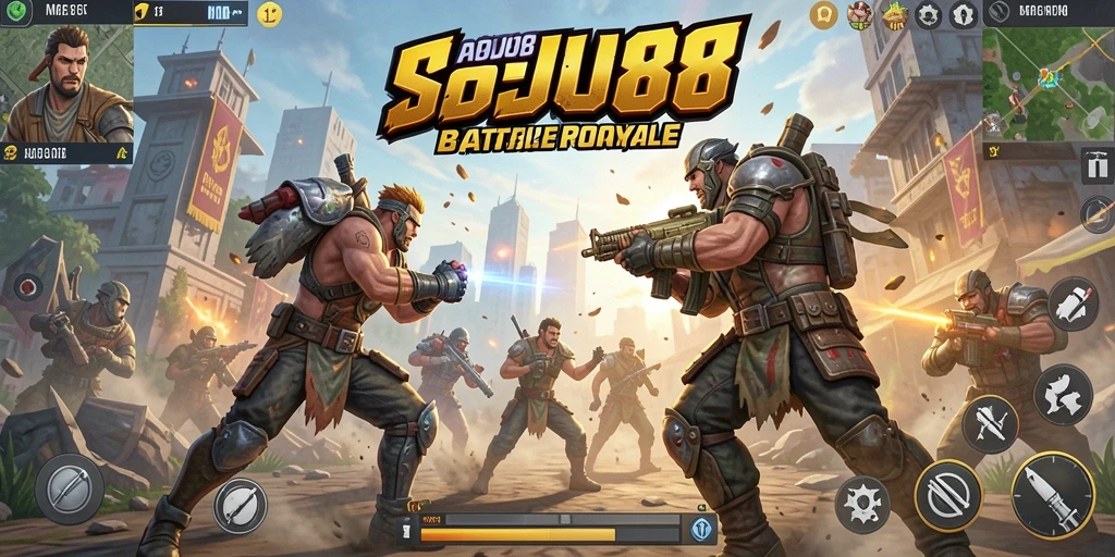 Tangkapan layar SOJU88 menampilkan aksi seru di medan perang Battle Royale.