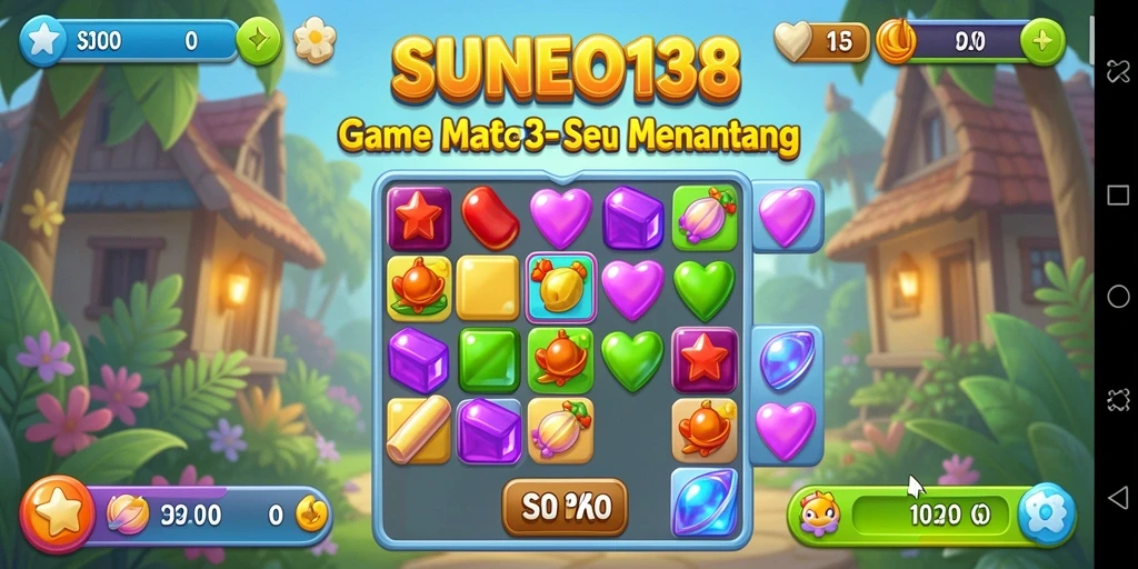 Tampilan menarik dari gameplay Match-3 di SUNEO138.
